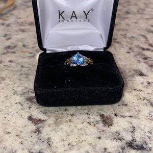 Levian 14k white gold aquamarine ring with chocolate diamonds and white diamonds
